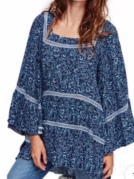 Free People Tops - Free People Talk About It Tunic Navy Floral Print Square-Neck Peasant Top